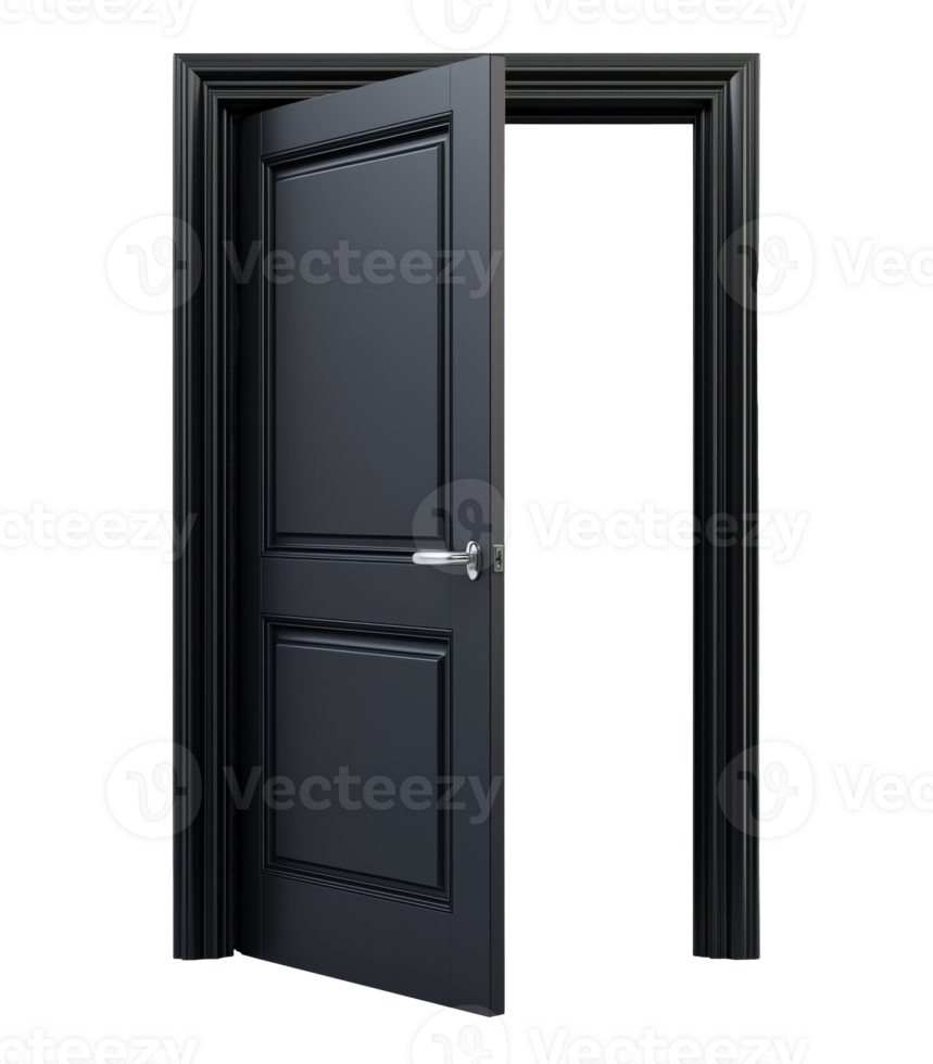 Black open door isolated on transparent background png