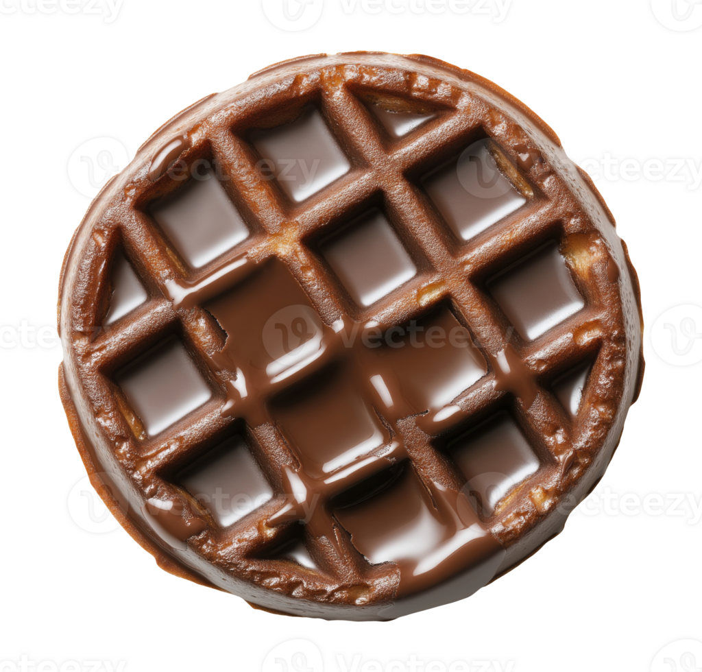 Round chocolate waffle isolated on transparent background png
