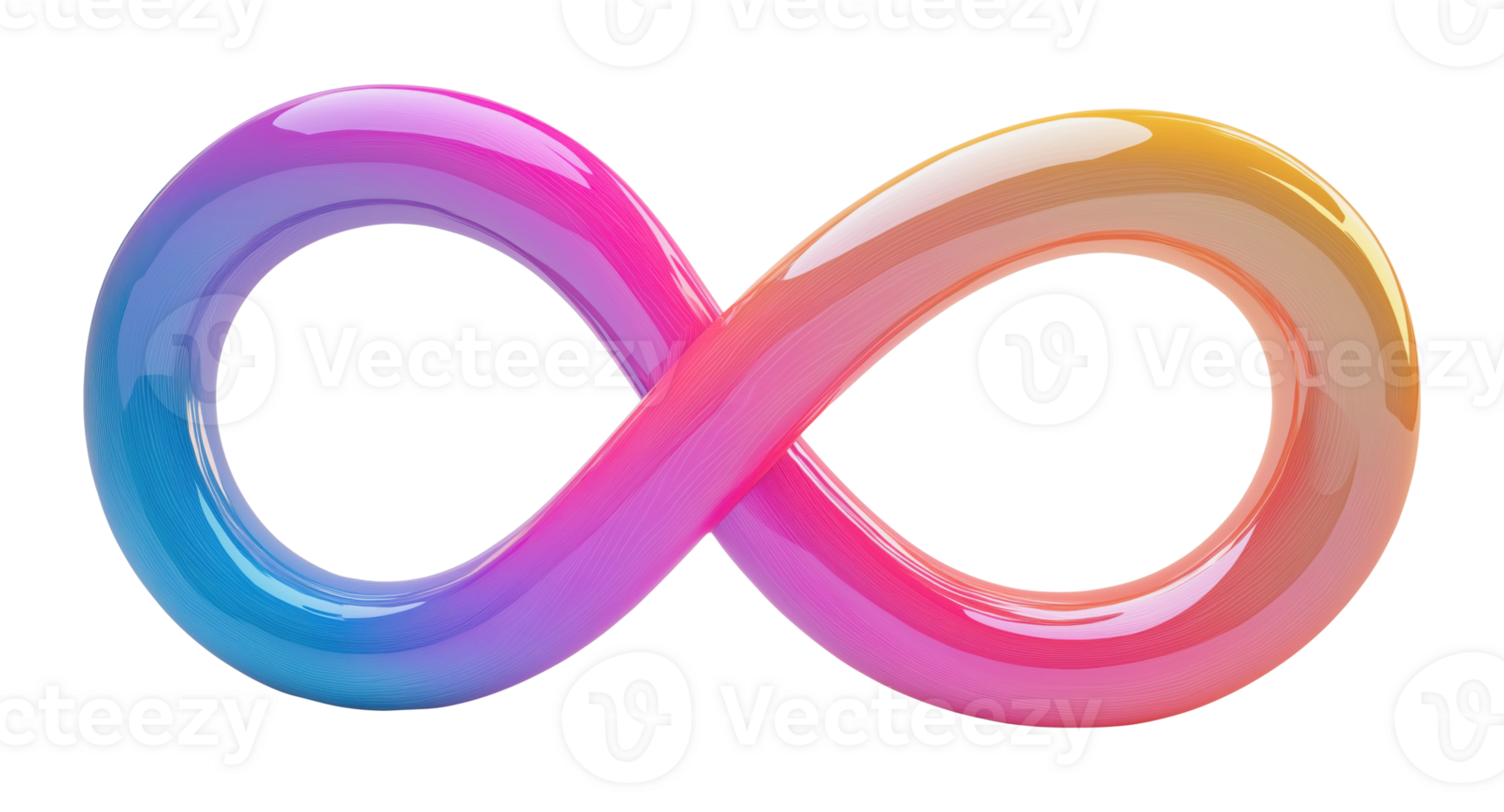 Modern abstract infinity symbol with vibrant gradient colors of pink, purple, blue, and orange, isolated on a transparent background png