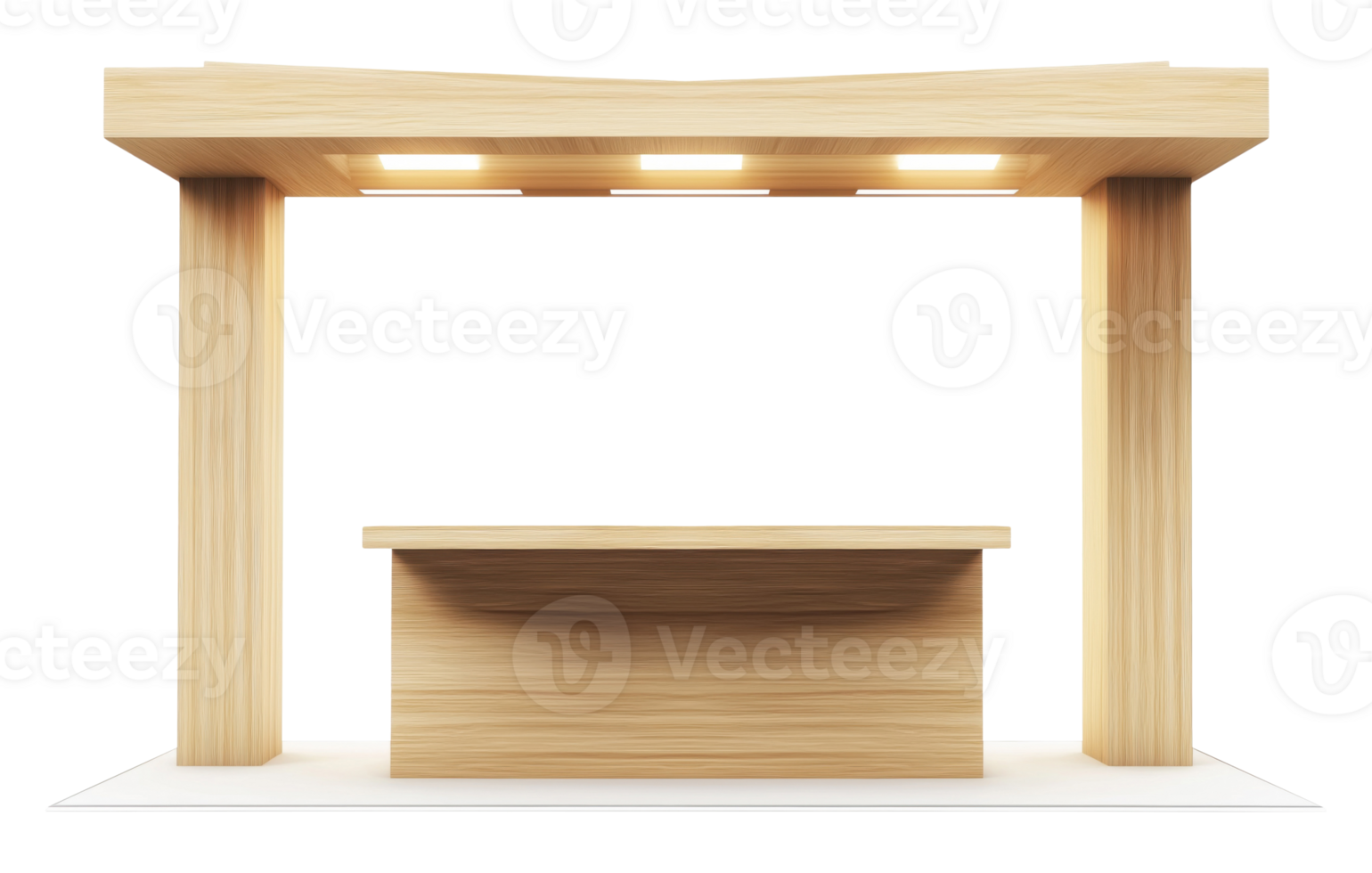 Modern wooden exhibition stand with spotlights isolated on transparent background png