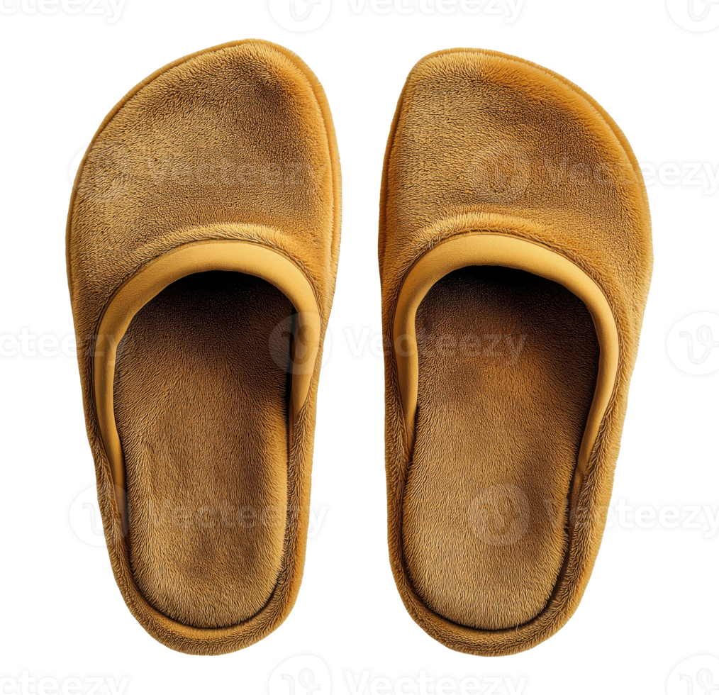 Pair of soft orange home slippers isolated on transparent background png
