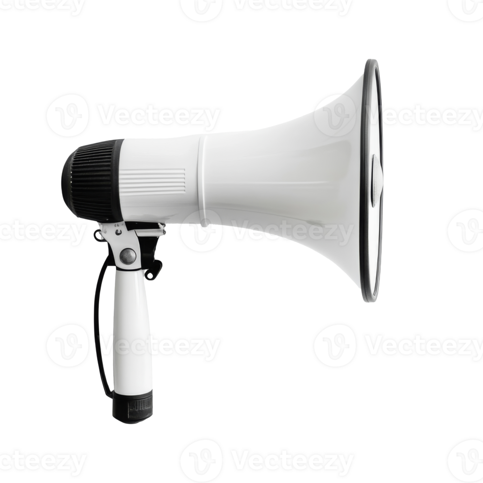 White megaphone. Concept of communication, announcements and promotions png