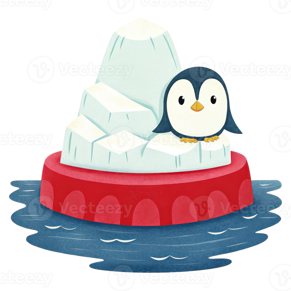 Cheerful penguin floating on an ice floe png