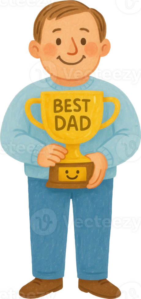 A proud father holding a trophy png
