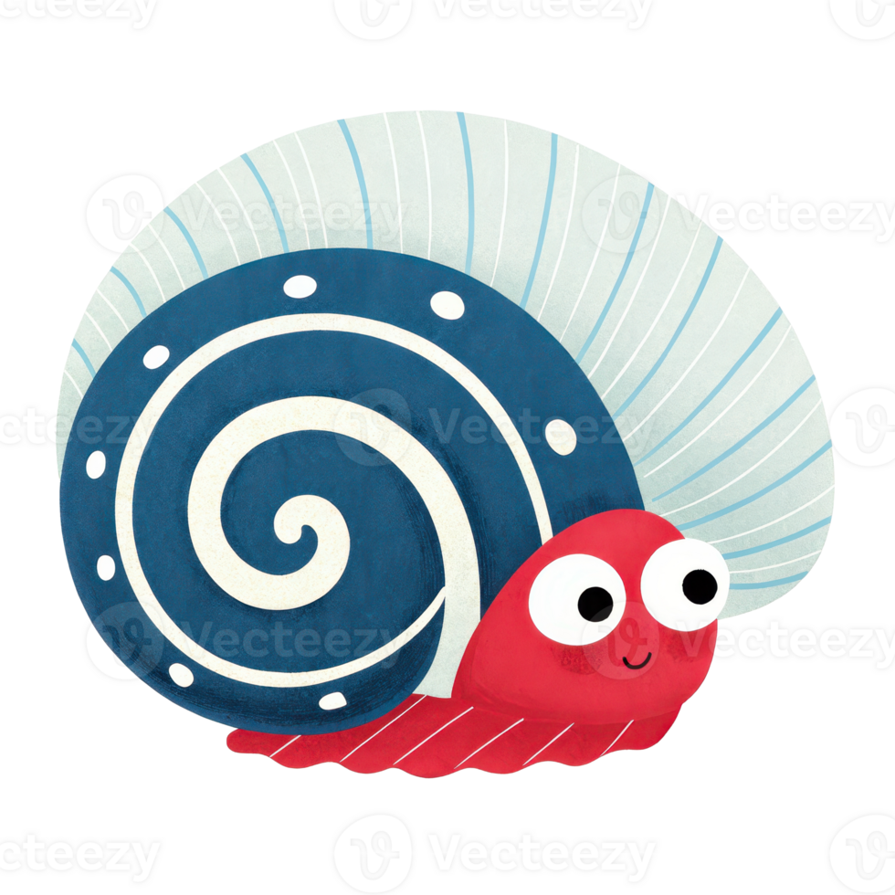 A whimsical colorful of a cute abstract spiral shaped sea creature or animal with large eyes and a friendly playful expression png