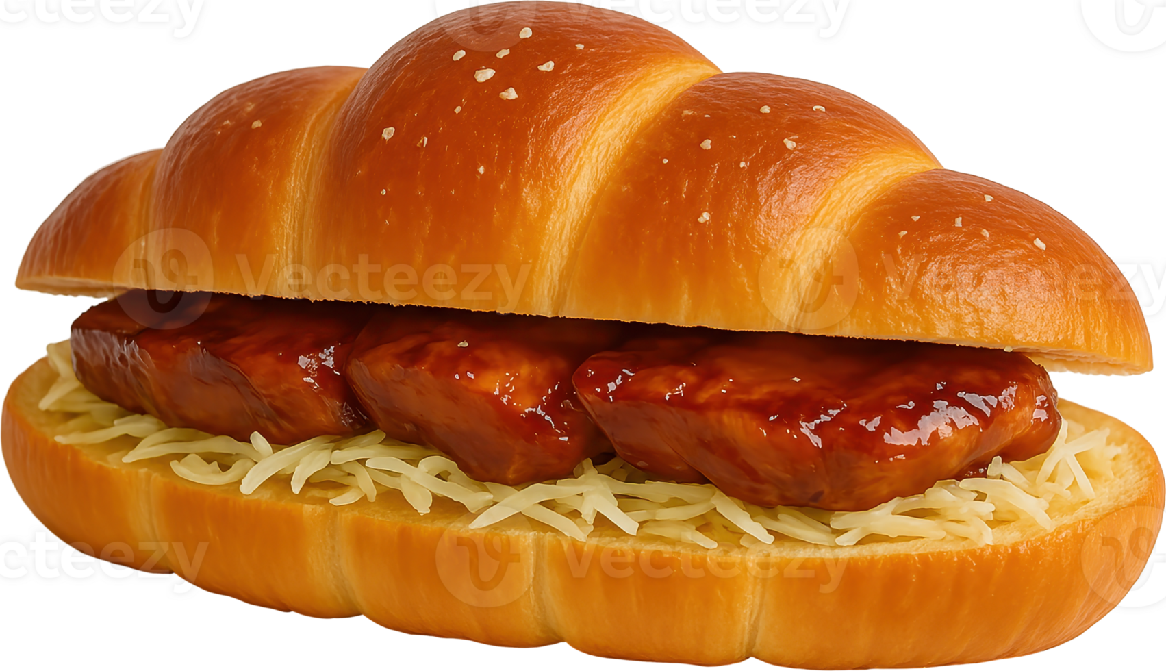 Freshly baked Shio Pan bread with teriyaki chicken and shredded cabbage png