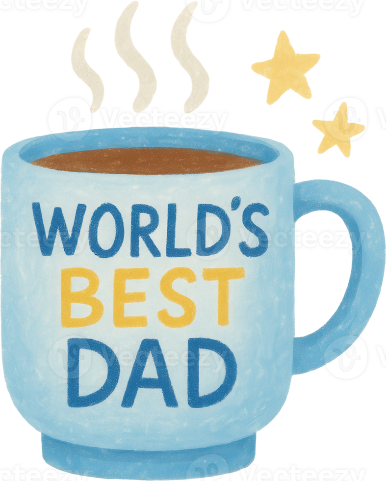 A blue ceramic mug with the phrase World s Best Dad printed in yellow text accompanied by two yellow stars png
