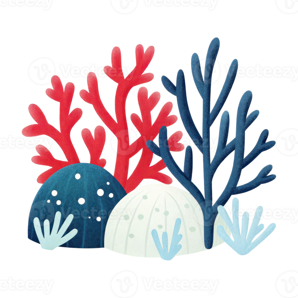 A stylized and colorful depicting the vibrant and diverse marine life of a coral reef ecosystem png