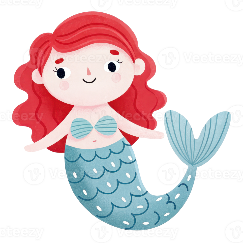 Cheerful cartoon mermaid with red hair png