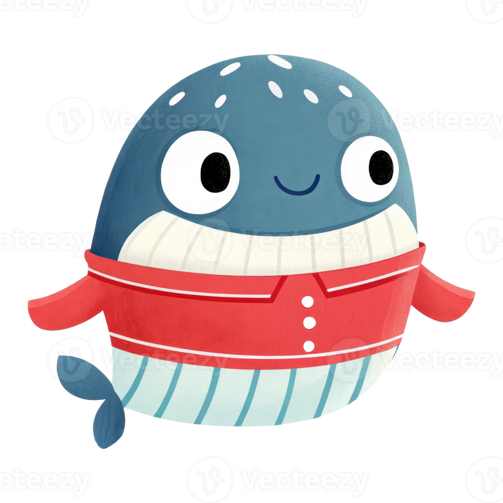 Cheerful cartoon whale character in a cozy sweater png