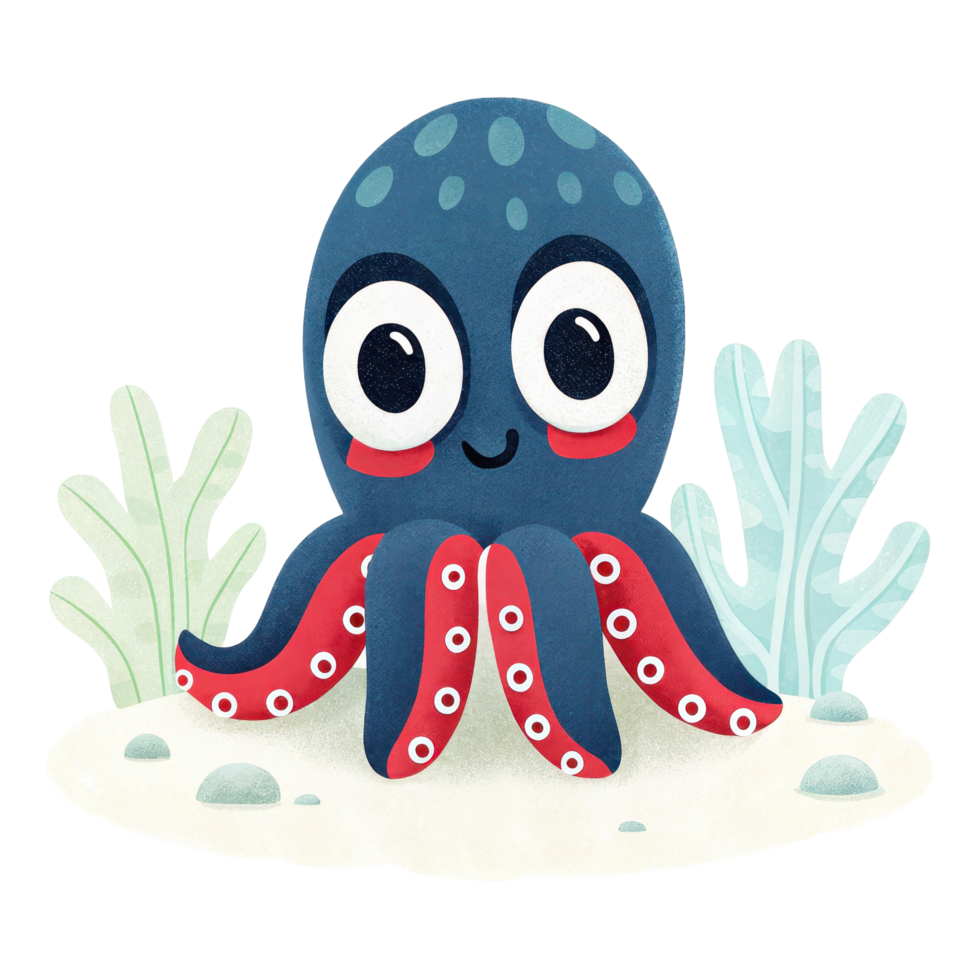 A cheerful and friendly cartoon octopus with a playful expression and vibrant colors png