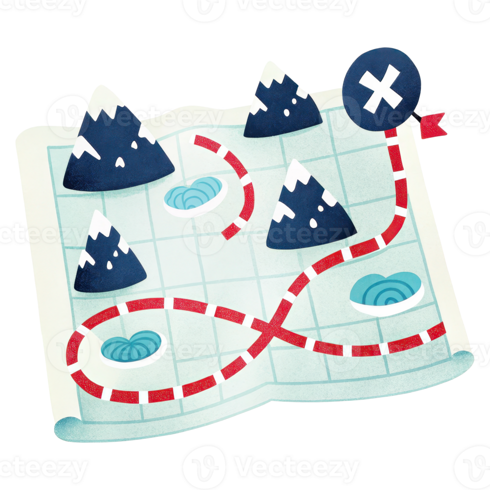 Whimsical Map with Mountains and Trails png