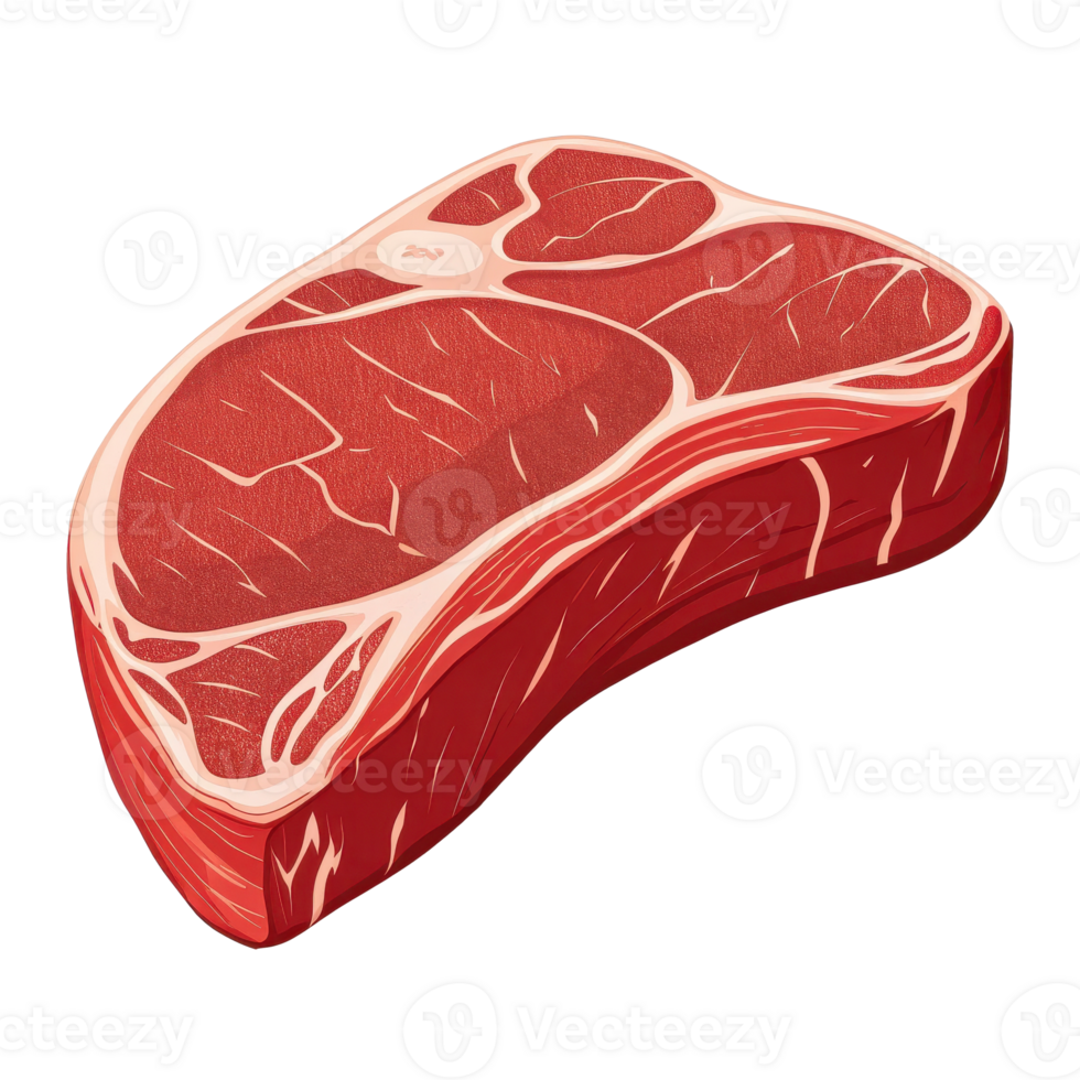 a thick juicy raw beef steak cut from the muscle showcasing the natural marbling and texture png