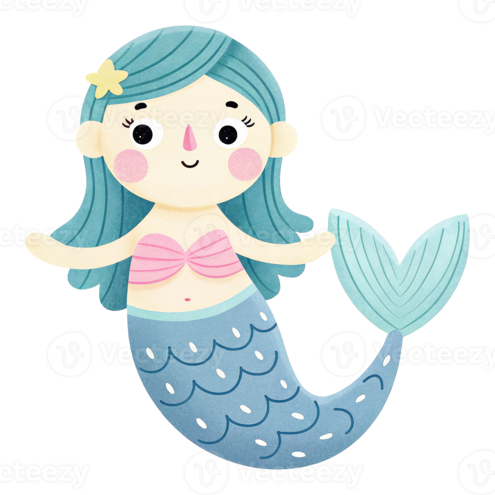 A cheerful cartoon mermaid character with a happy expression png