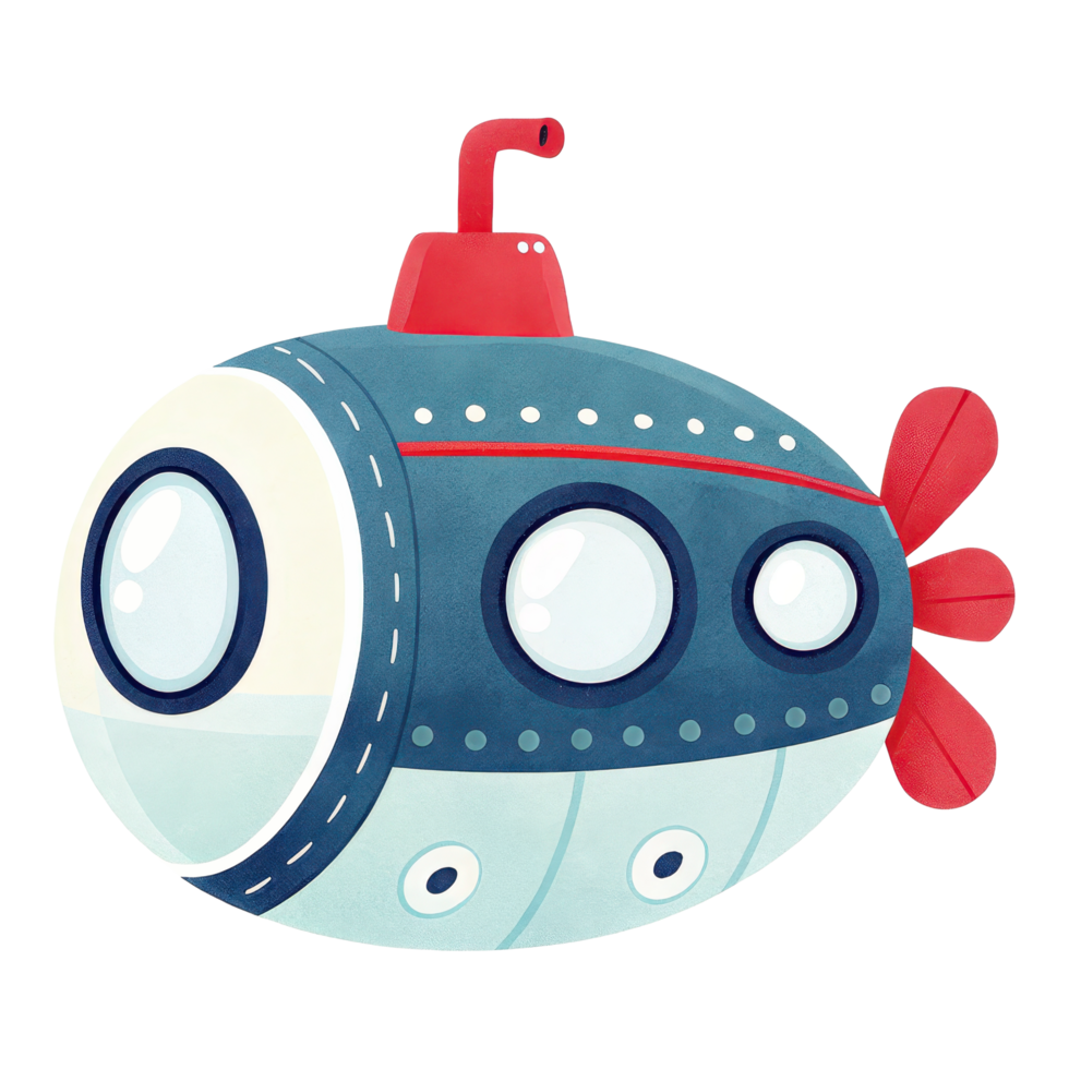 Colorful toy submarine with playful design png