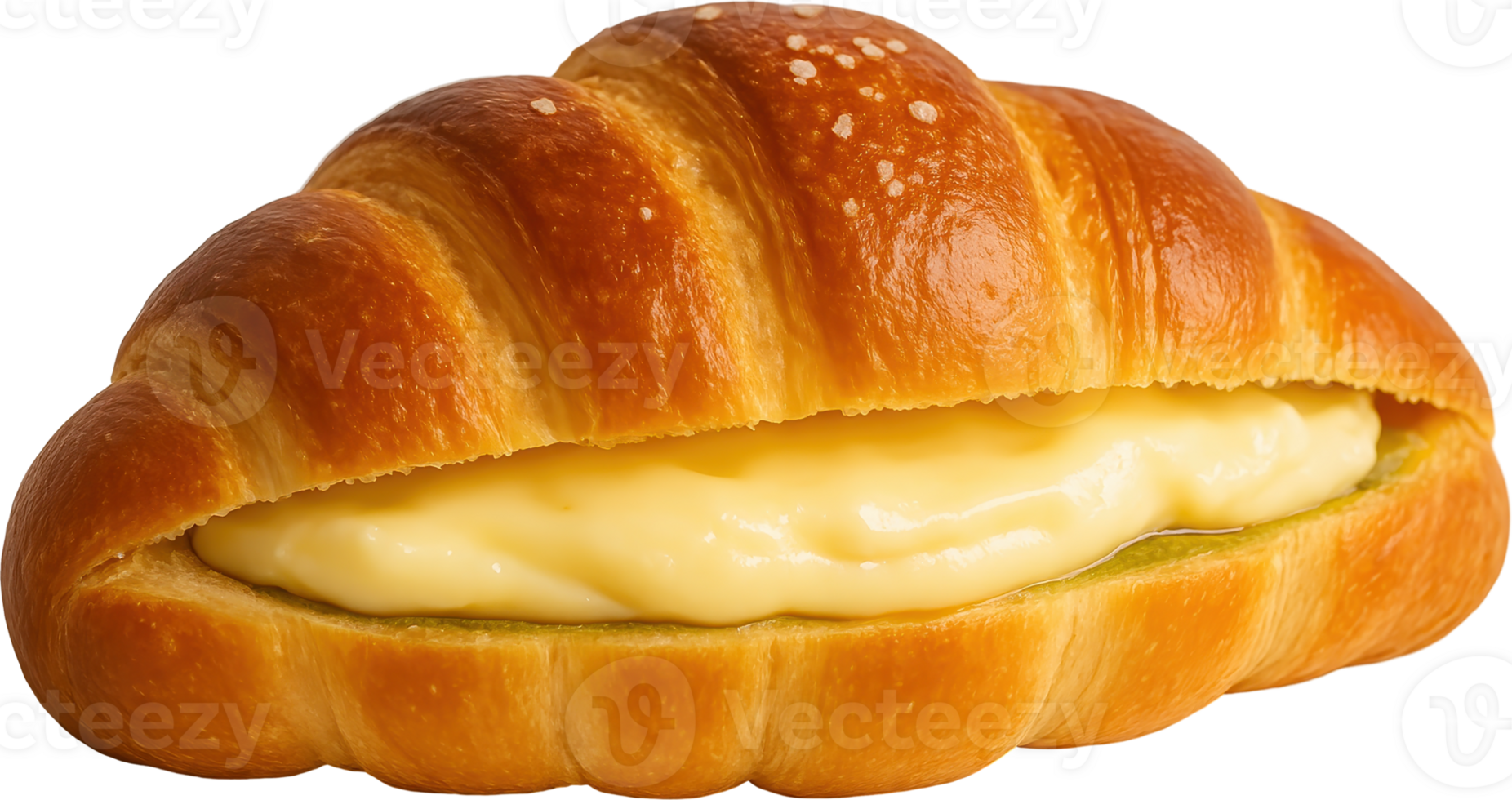 Freshly baked Shio Pan golden brown pastry filled with creamy vanilla custard png