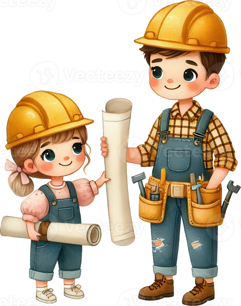 Father and Daughter Collaborating on a Construction Project png