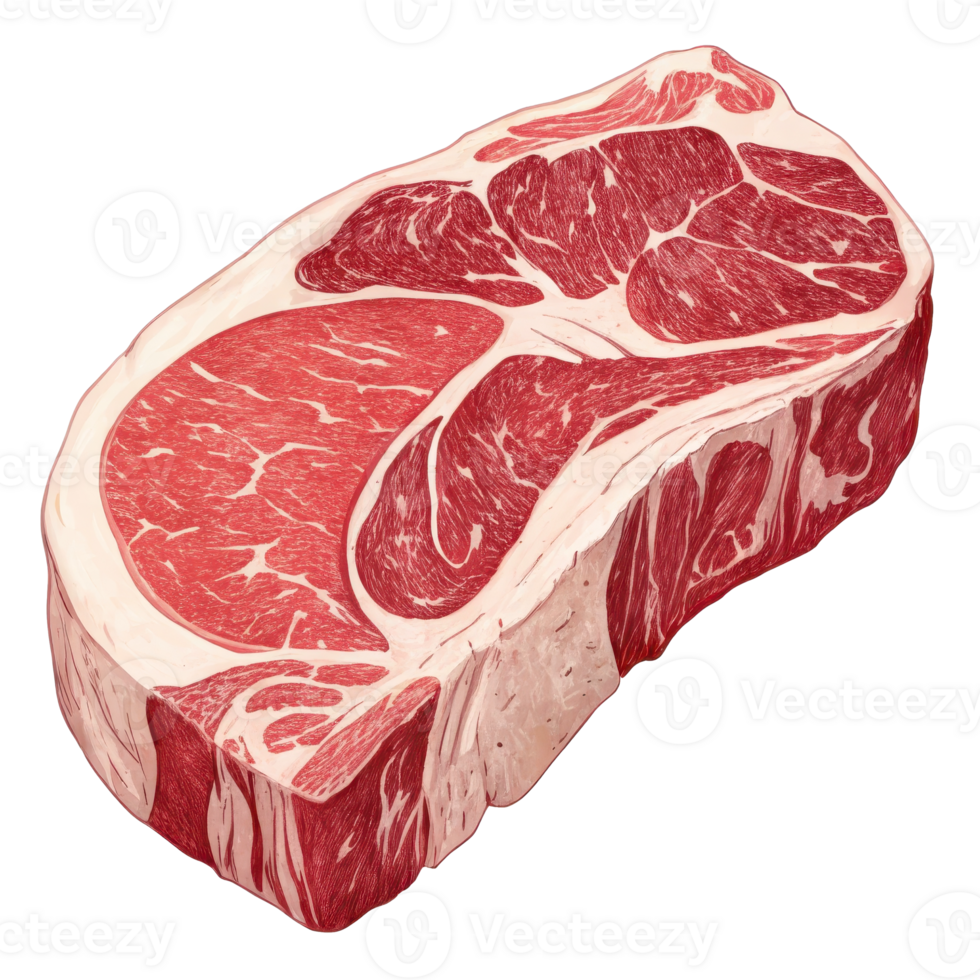 Close up view of a raw fresh ribeye steak with visible marbling and texture ready for grilling or cooking png