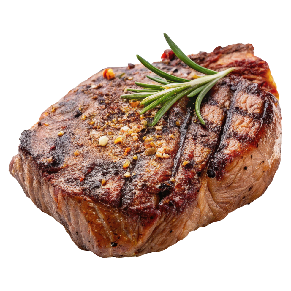 Succulent grilled ribeye steak with a nicely charred exterior and a flavorful seasoning blend of herbs and spices ready to be savored png