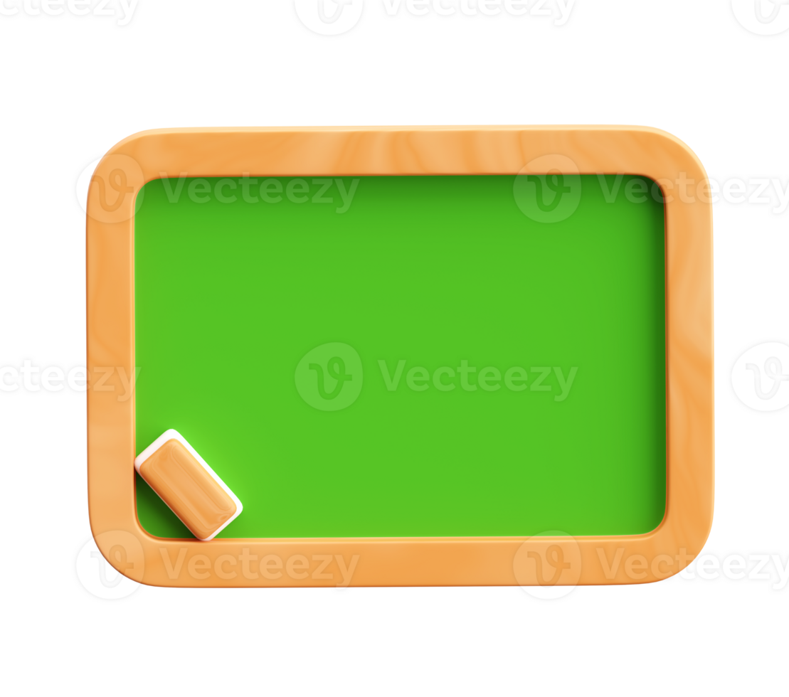 3D Green Chalkboard with Wooden Frame and Eraser png