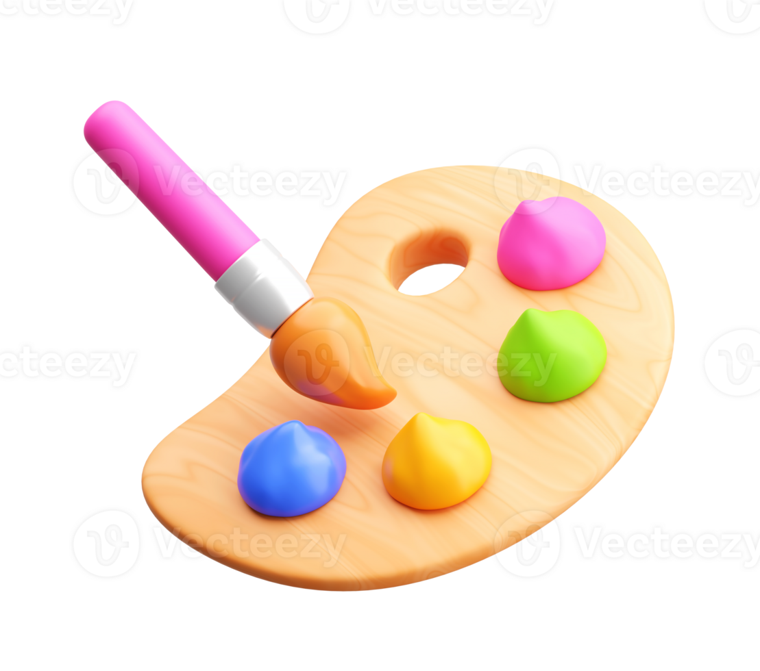 3D Art Palette with Paint Brush Icon for Kids and Creative Learning png
