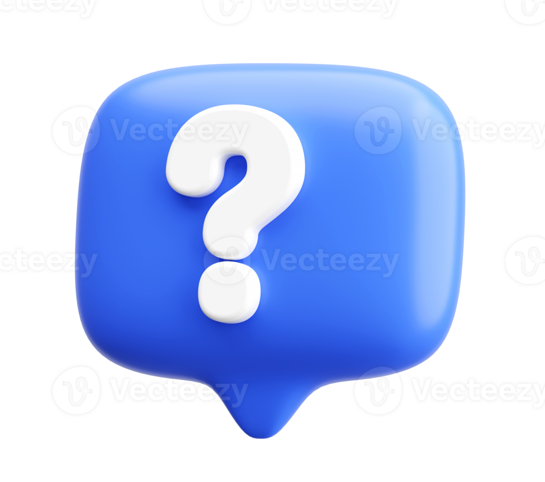 3D Question Mark Icon in Speech Bubble for Help and Knowledge png