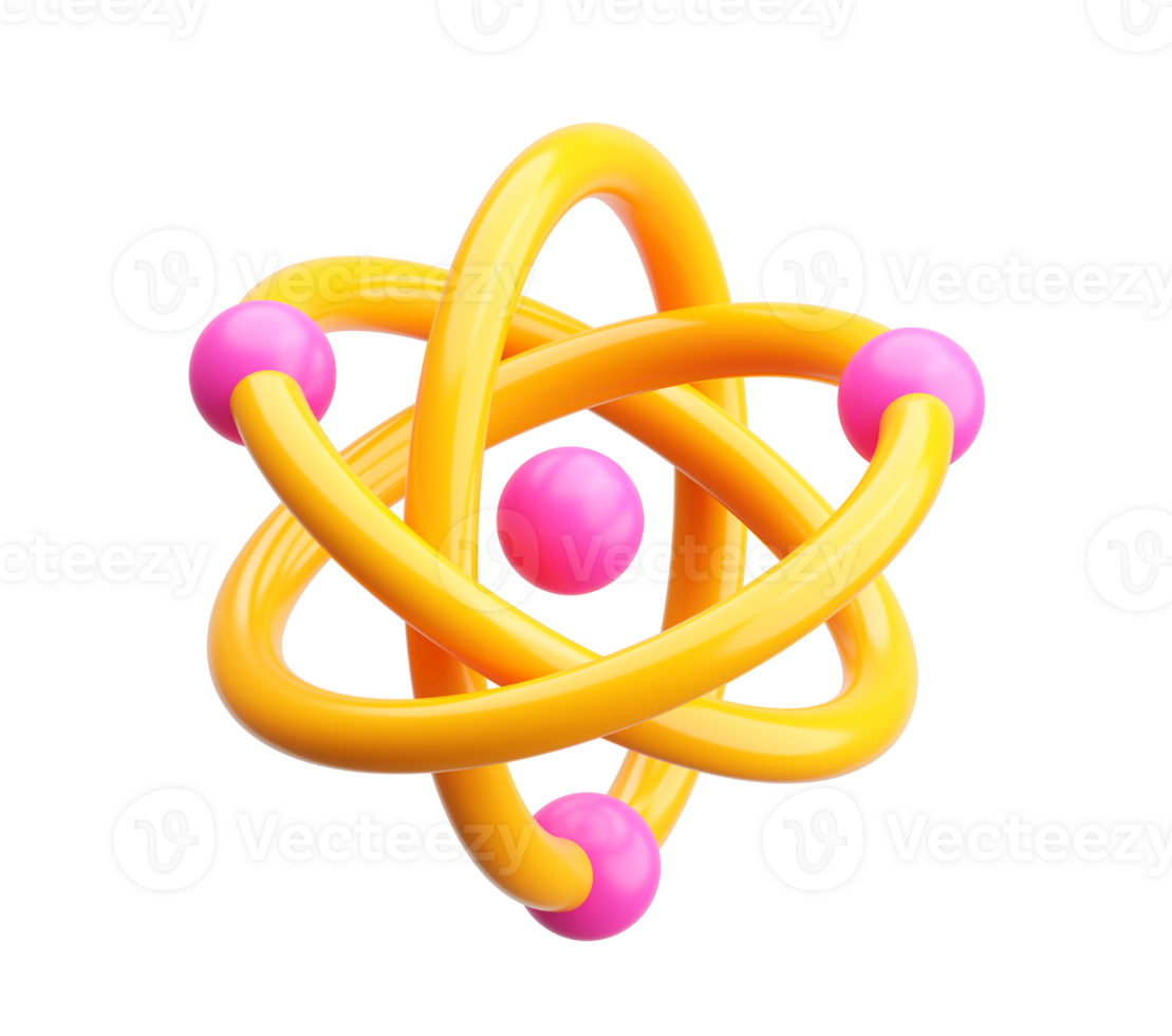 3D Colorful Atom Model Icon for Science and Learning png