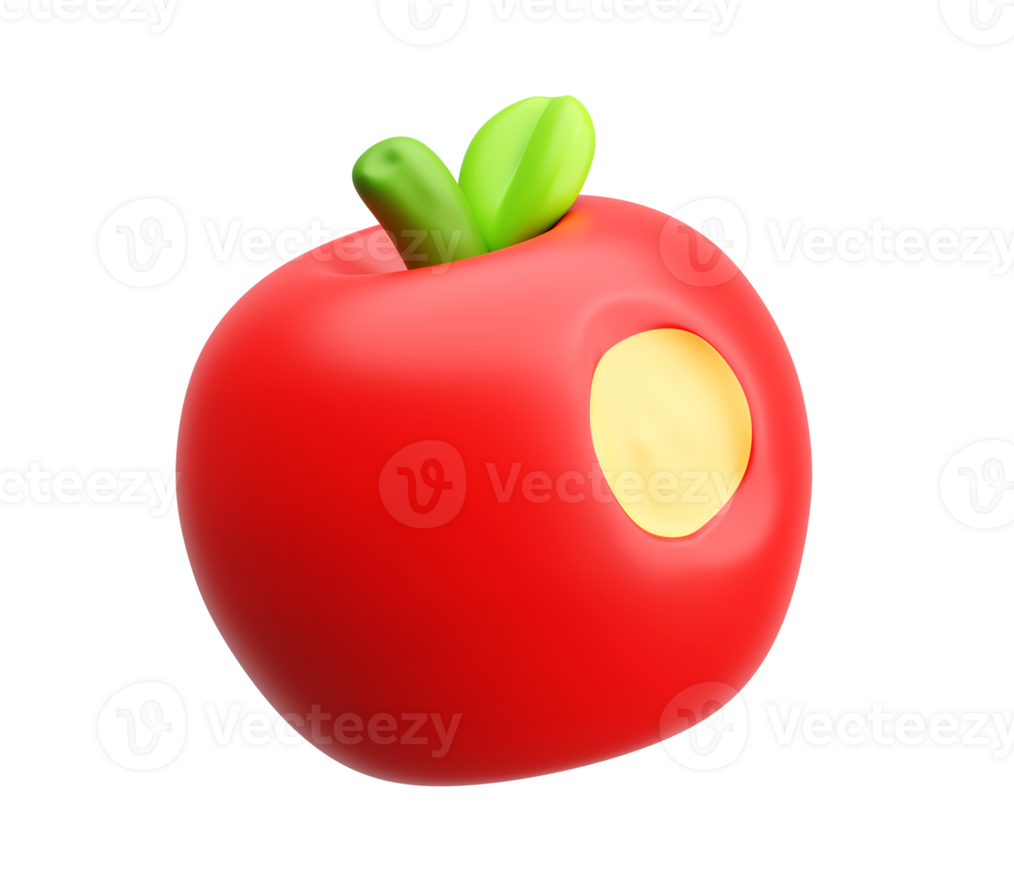 3D Red Apple with Bite for Kids and Education Concept png
