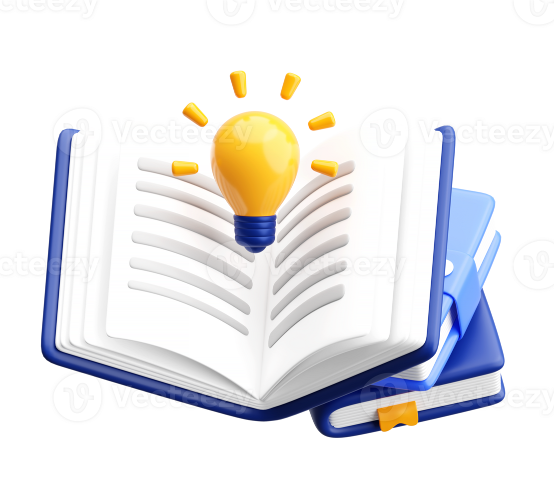 3D Open Book with Light Bulb for Knowledge and Creative Ideas png