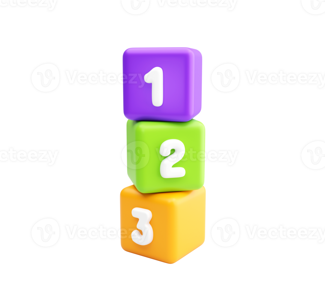 3D Vertical Stack of Educational Number Blocks for Kids png