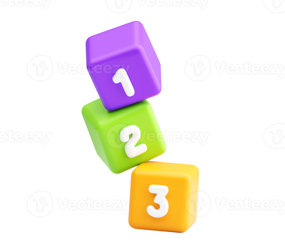 3D Tilted Stack of Number Blocks for Early Education png