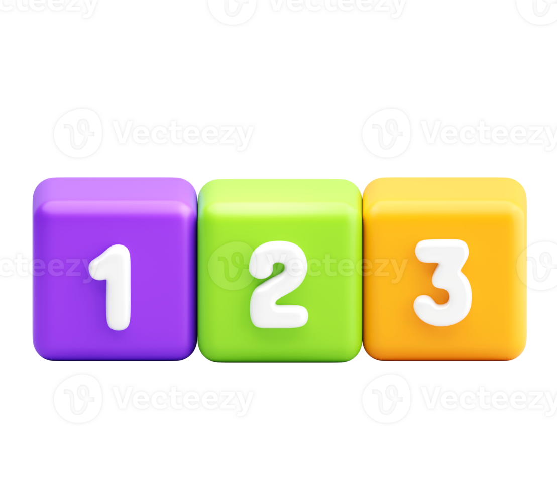 3D Straight Line Number Blocks for Kids Learning png