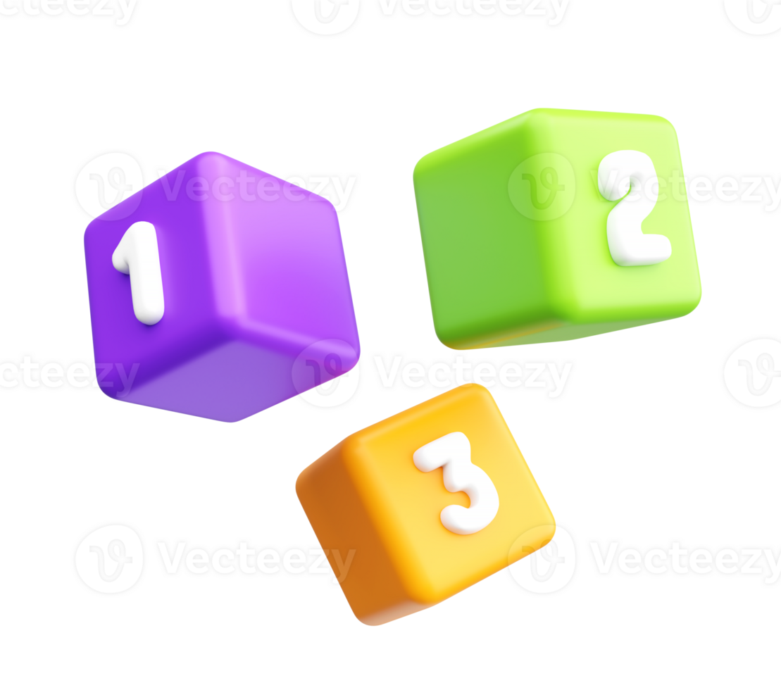3D Colorful Spinning Number Blocks for Kids Education png