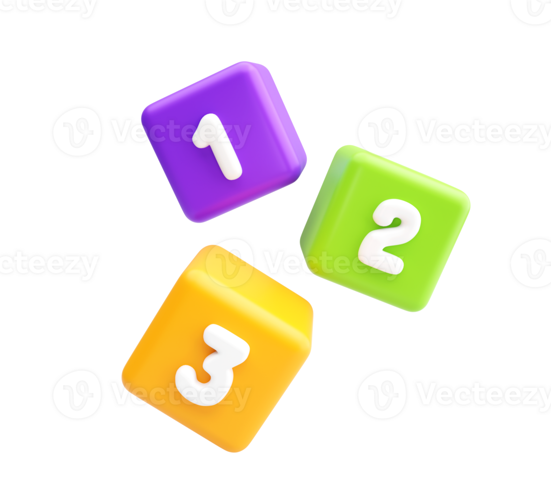 3D Floating Colorful Number Blocks for Early Learning png