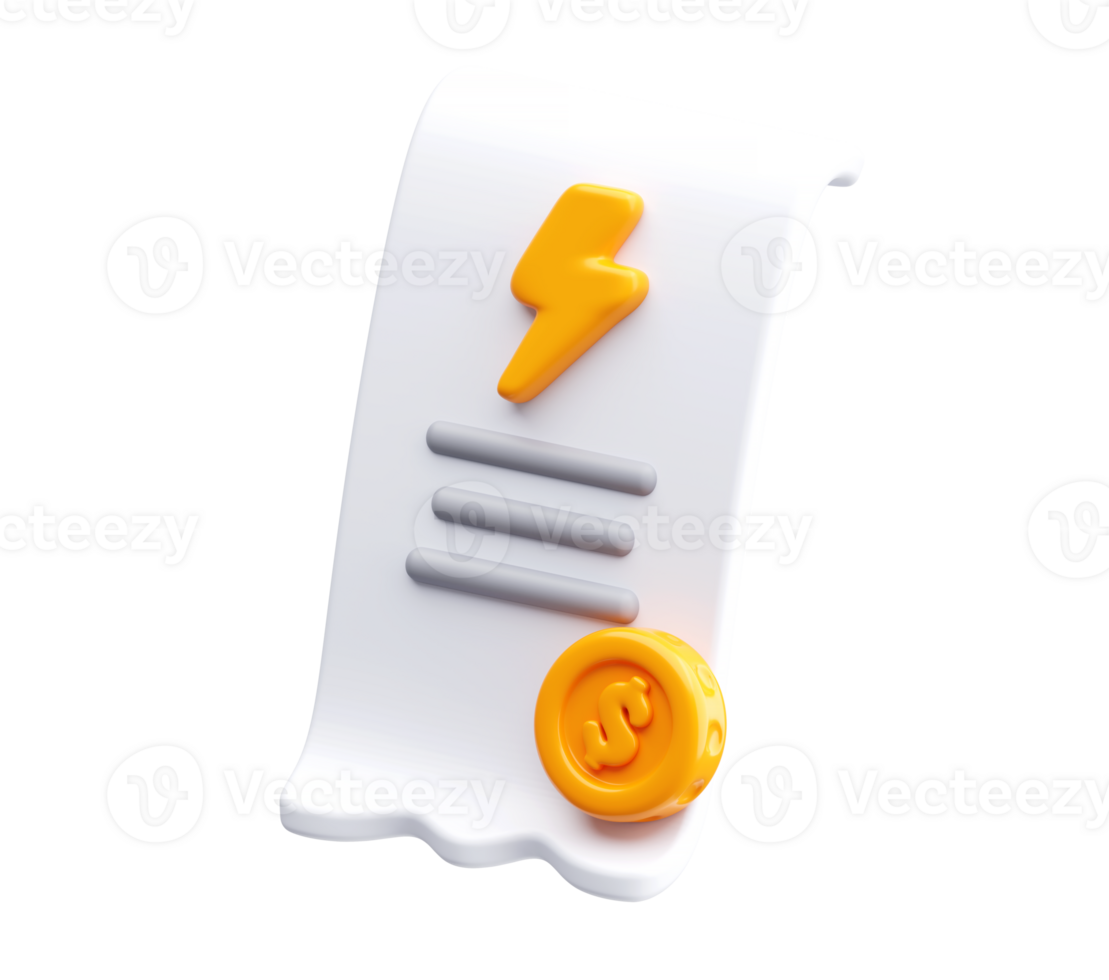 3D Electricity Bill Icon with Dollar Coin png