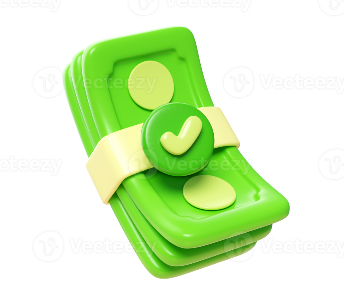 3D Money Stack Icon with Check Mark png