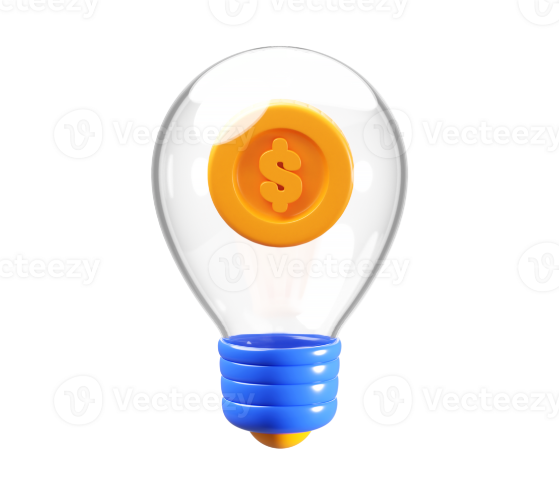 3D Lightbulb with Dollar Sign png