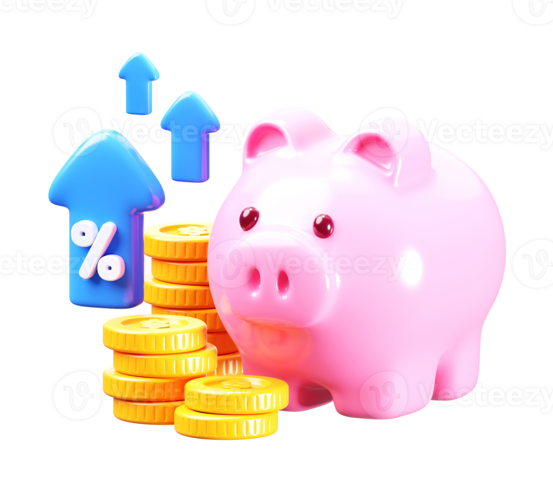 3D Piggy Bank with Financial Growth png