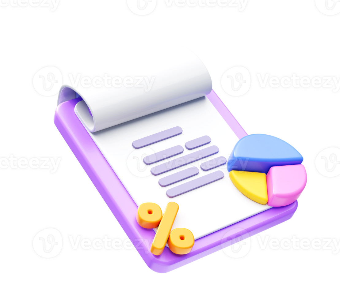 Financial document with percentage and pie chart 3D icon png