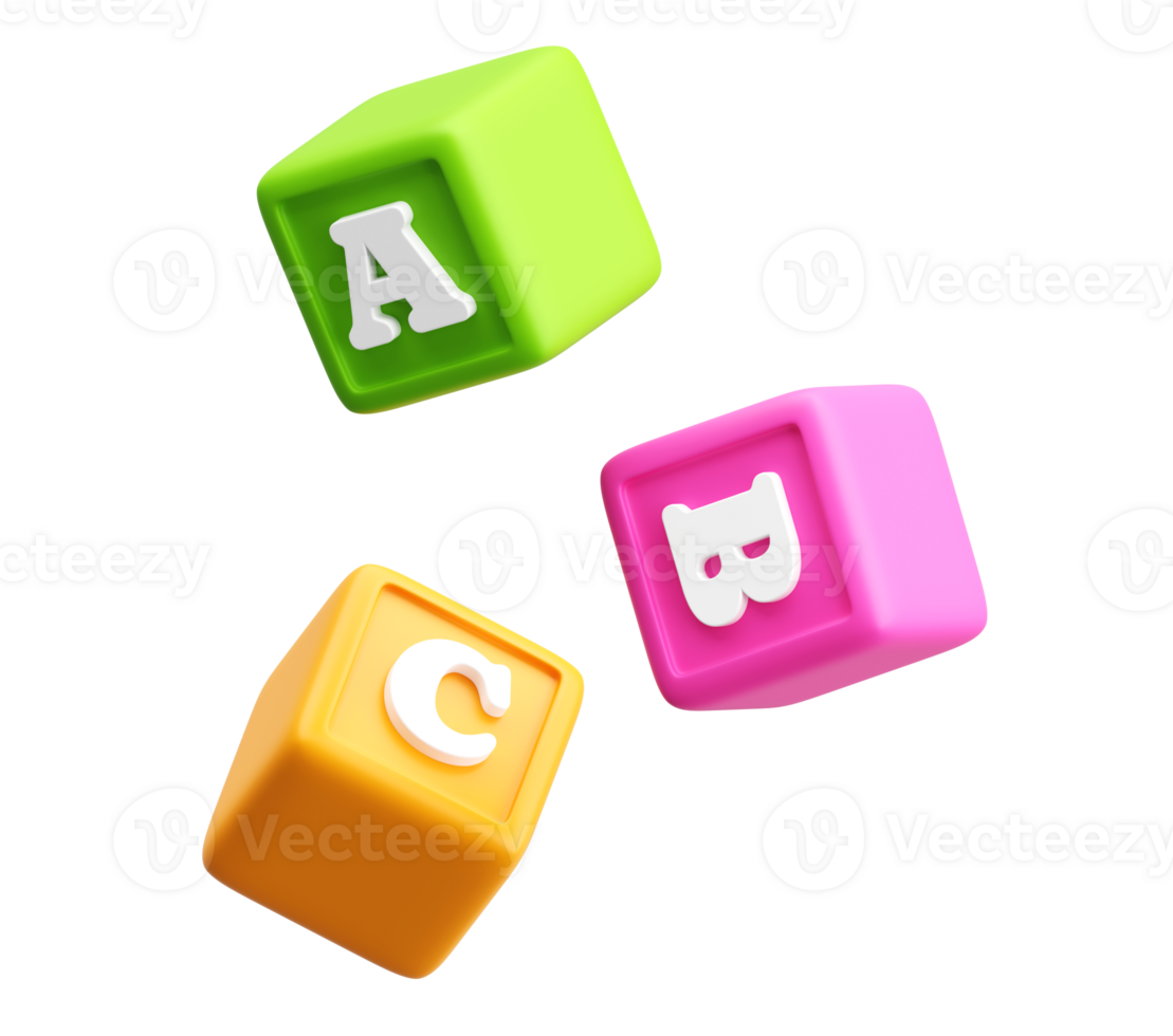 Floating ABC Blocks in Pastel Colors 3D Render png
