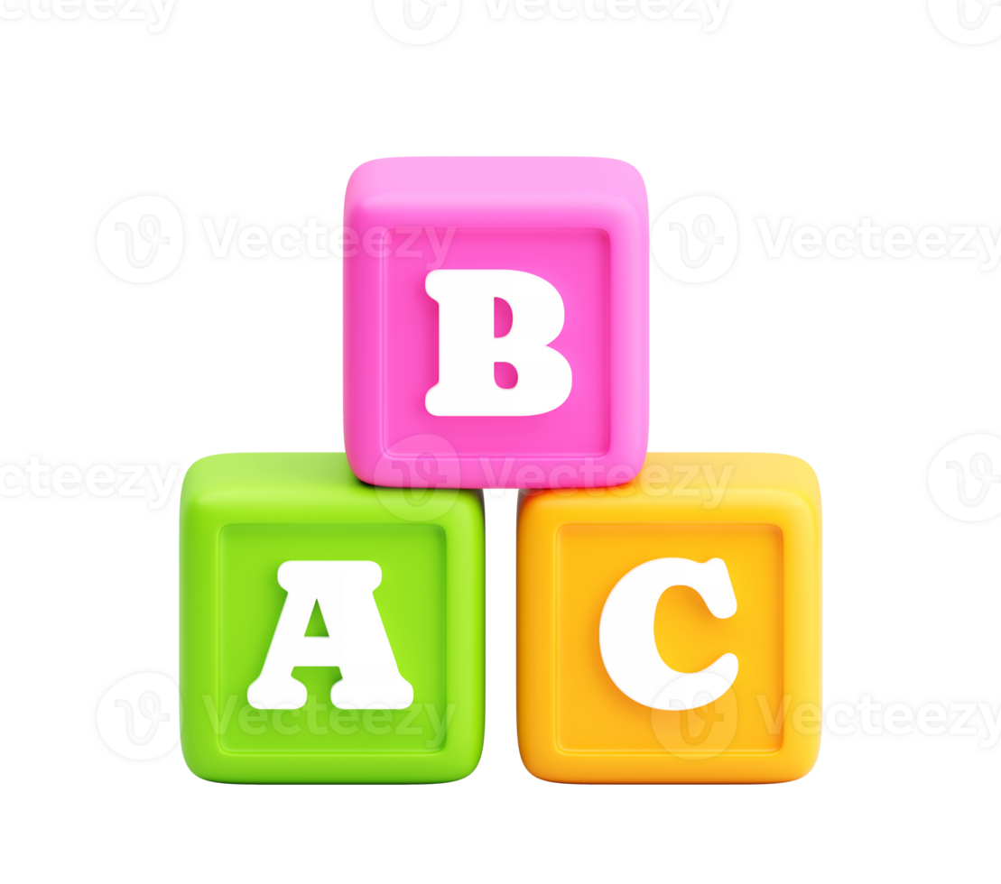 Stacked Alphabet Cubes A B C 3D Cartoon Style png