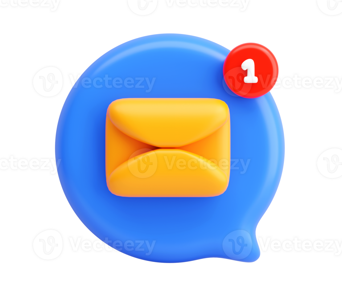 3D Notification Icon with Orange Envelope Inside Blue Chat Bubble Representing New Email or Message Alert png
