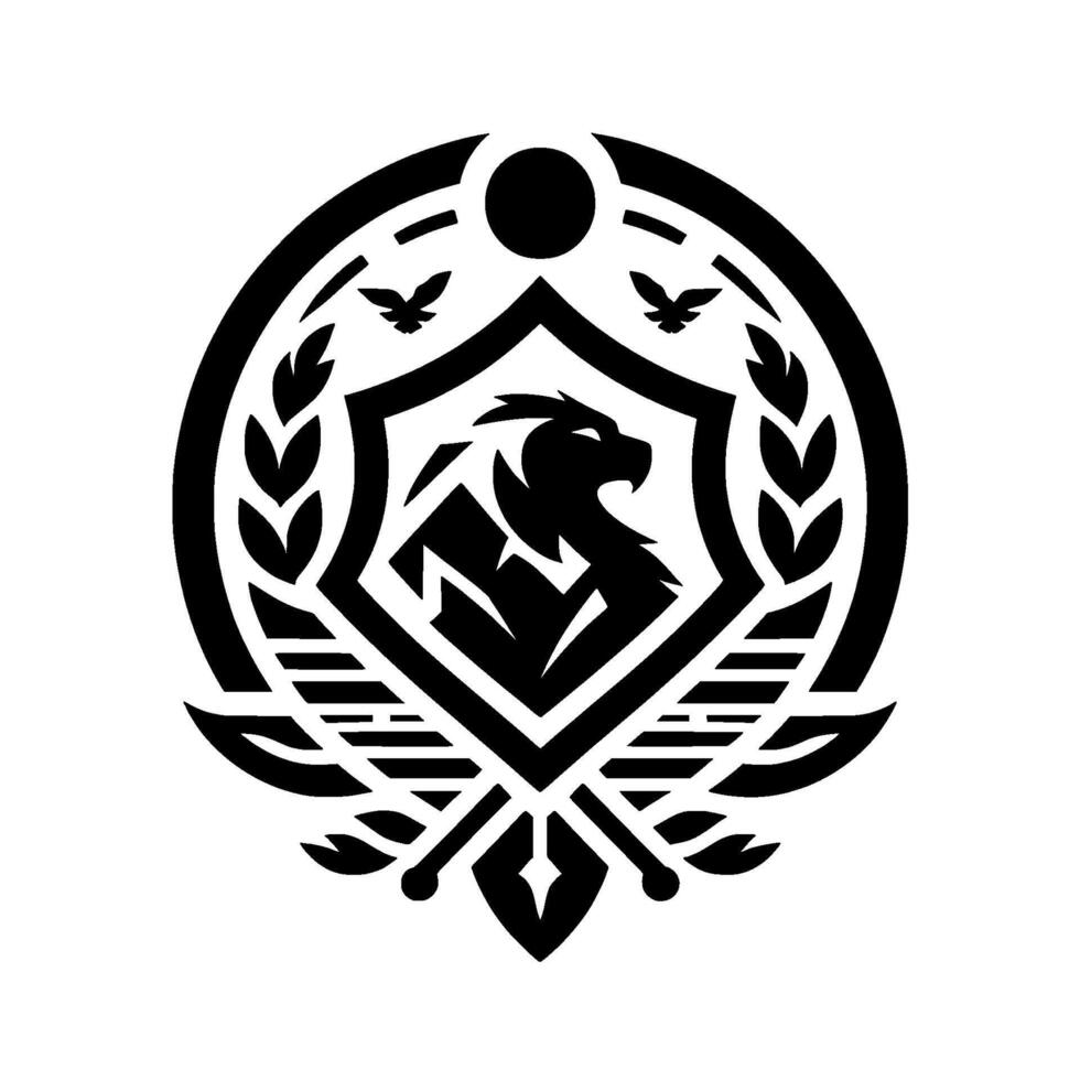 Black white crest dragon heraldic elements vector