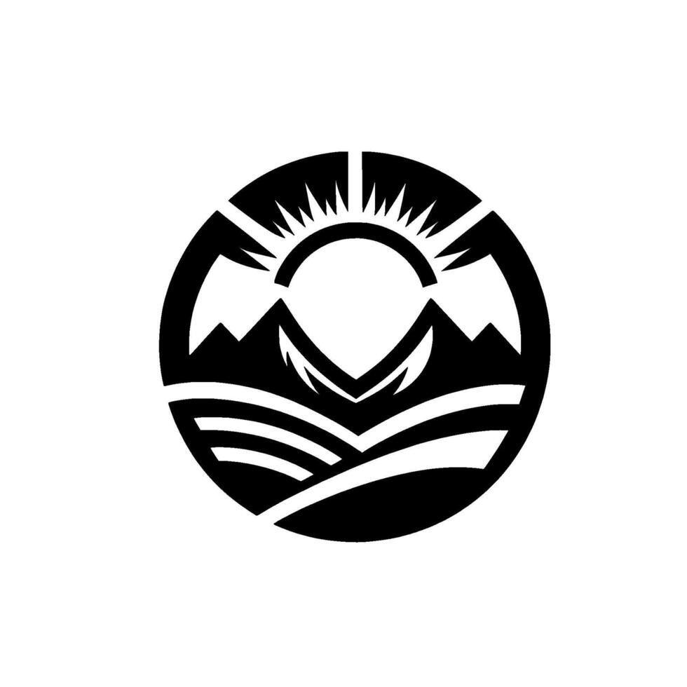 Mountain sunrise in circle black and white minimalist vector