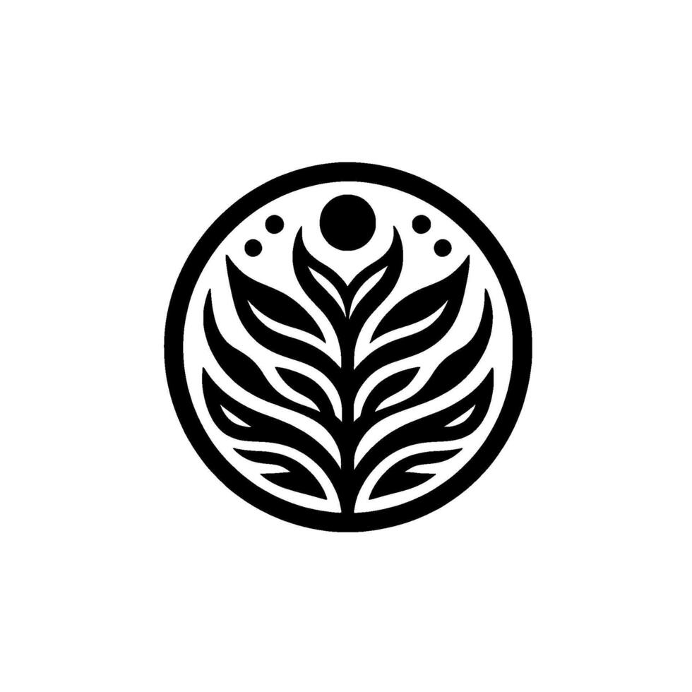 Minimalist plant black white circle emblem vector