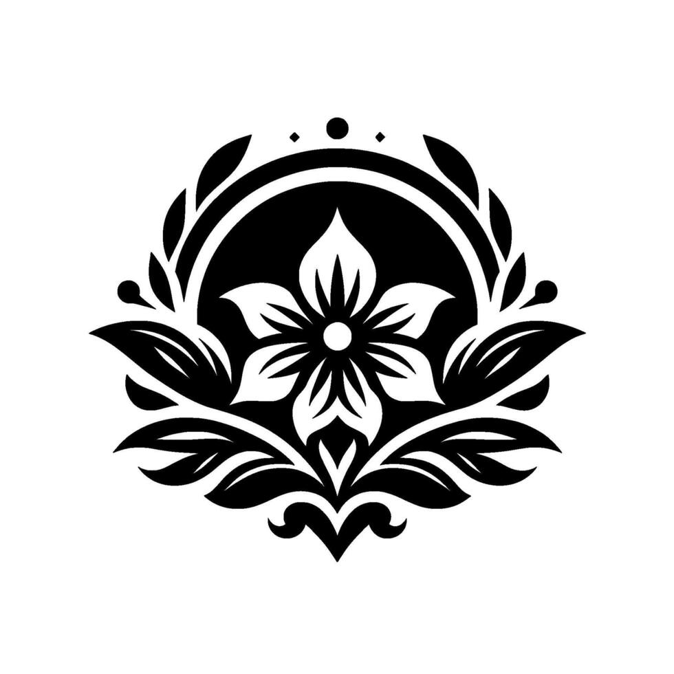Elegant black and white floral crest , decorative element vector