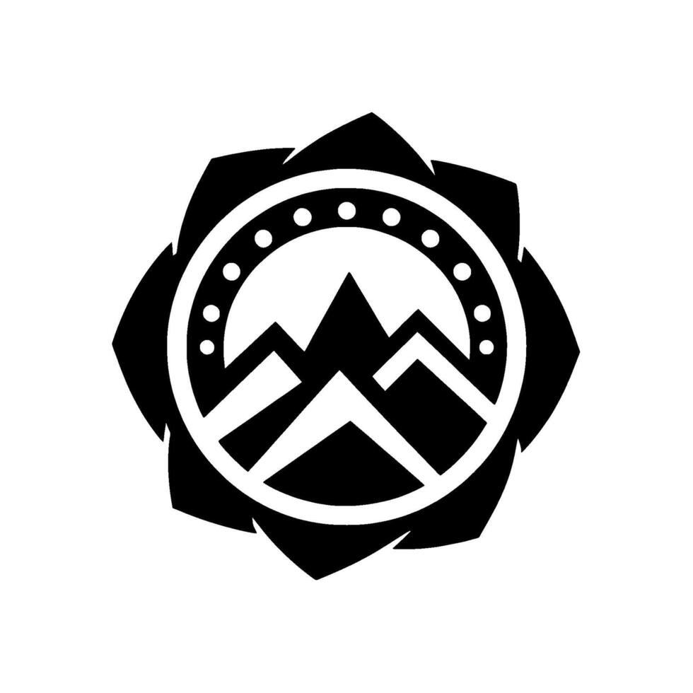 Black and white mountain badge in floral shape vector