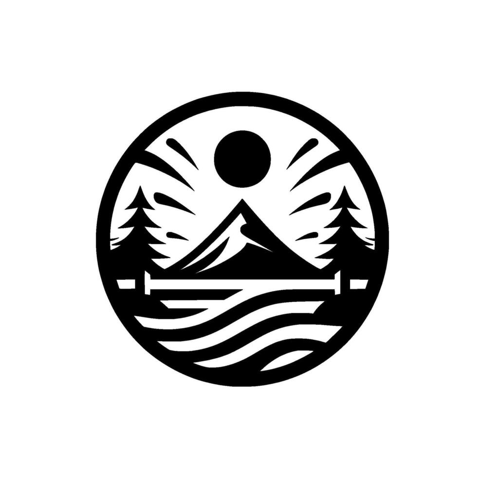 Minimalist mountain landscape circle in black and white vector