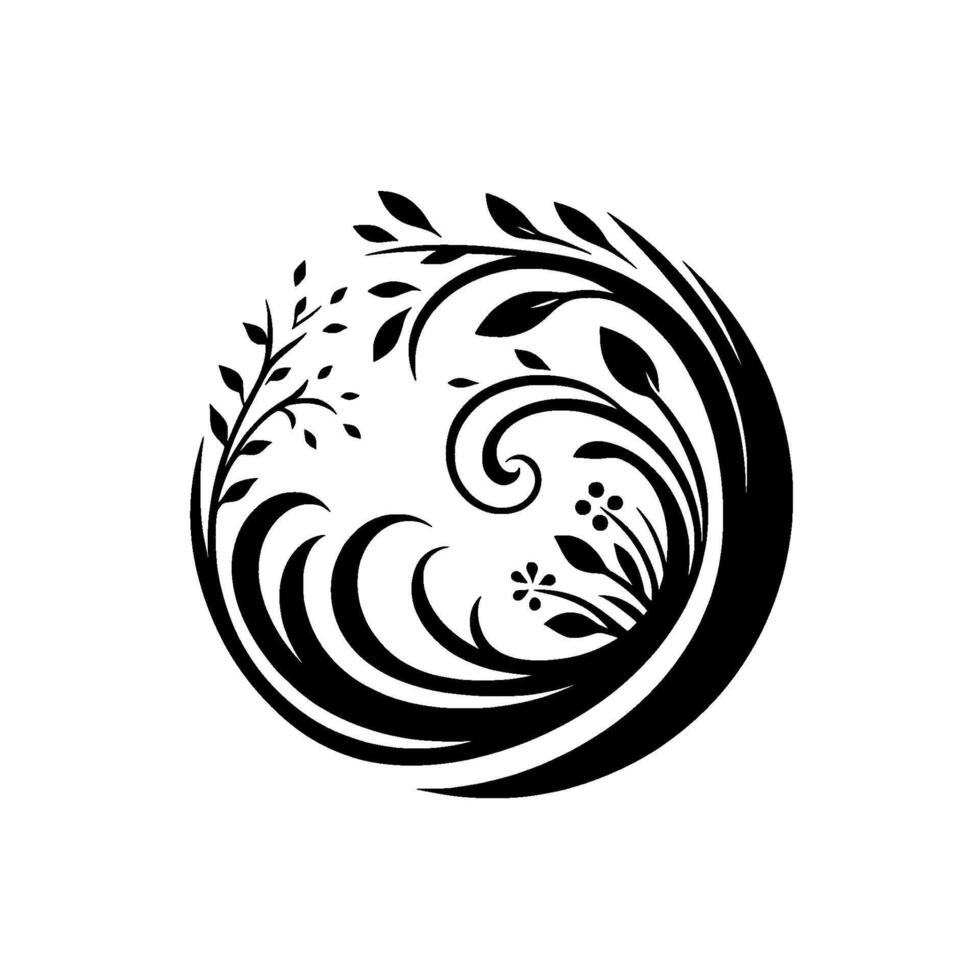 Elegant black white floral circle , illustration vector