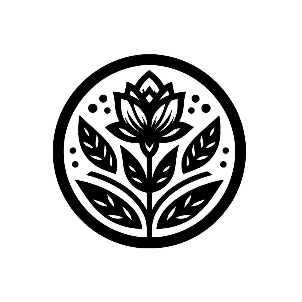 Minimalist black lotus flower in circle vector